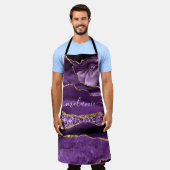 瑪瑙パープル金ゴールドグリッター名前をカスタムするエプロンギフト エプロン (着用した状態)