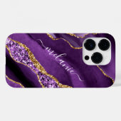 瑪瑙パープル金ゴールドグリッター名前をカスタムするiPhoneケース Case-Mate iPhoneケース (裏面 (横))