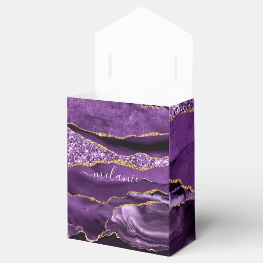 瑪瑙パープル金ゴールド大理石名前をカスタムするギフトボックス フェイバーボックス (オープン)