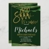 瑪瑙 ゴールド & グリーン サプライズ バースデーパーティー 招待状 (正面/裏面)