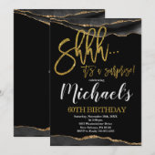 瑪瑙 ゴールド & ブラック サプライズ バースデー パーティー 招待状 (正面/裏面)