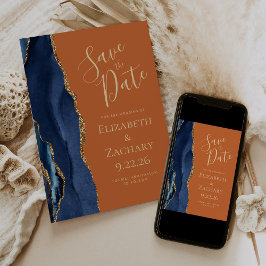 瑪瑙 ネイビーブルー ゴールド 焦茶色 Save the Date 招待状