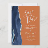 瑪瑙 ネイビーブルー シルバー 焦茶色 Save the Date 招待状 (正面)