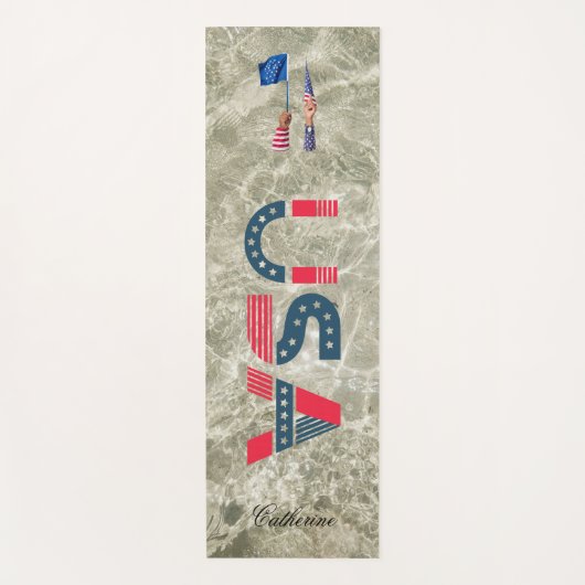 環境にやさしモダン名前をカスタムする（米国国旗） ヨガマット (正面)