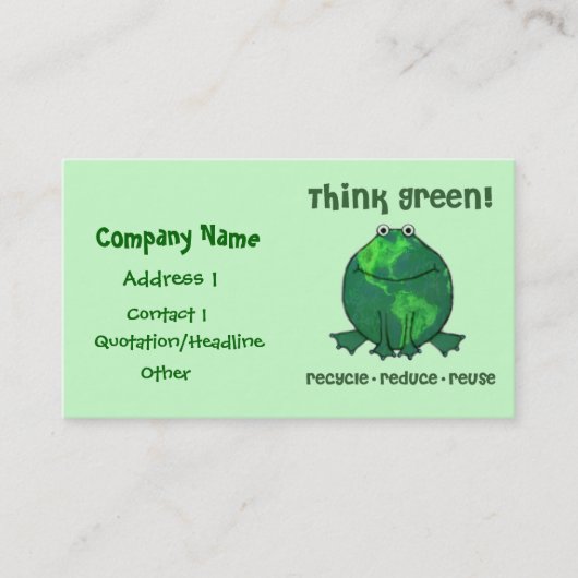環境の緑のリサイクルのカエルの名刺 名刺 (正面)