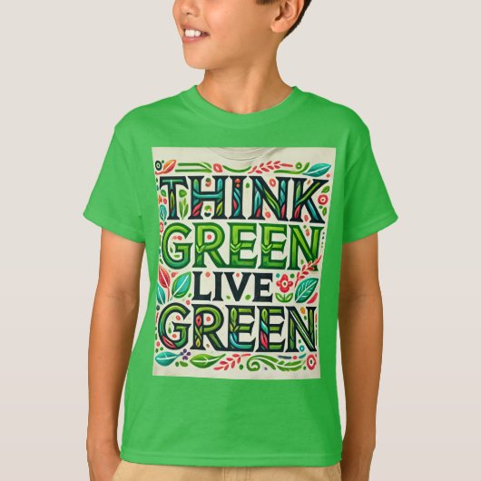 環境を考える、生きている緑」 キッズデザイン Tシャツ (正面)