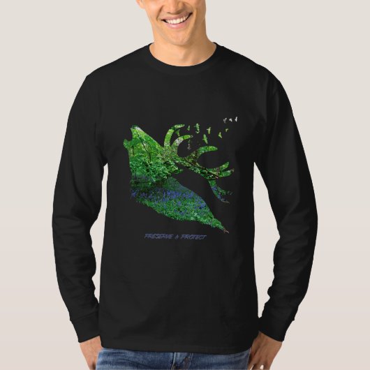 環境保護と保護鹿の花 Tシャツ (正面)