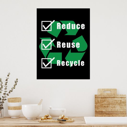環境保護チェックリスト減ら再利用リサイクル ポスター (キッチン)