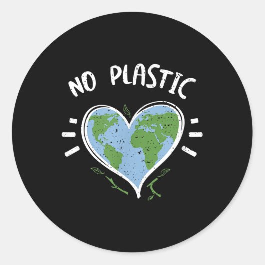 環境保護_ No Plastic - Earth Day ラウンドシール (正面)