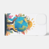 環境 – 地球のイラストレーションと手と太陽 iPhoneケース (裏面横)