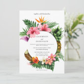 環状トロピカルハワイアンフローラ結婚ココナッツ 招待状 (スタンド正面)