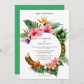 環状トロピカルハワイアンフローラ結婚ココナッツ 招待状 (正面/裏面)