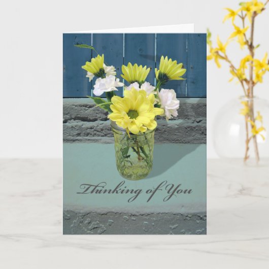 瓶のあなた、カーネーションおよびデイジーの考えること カード (黄色い花)
