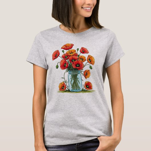 瓶のグラフィックに入ったポピー Tシャツ (正面)