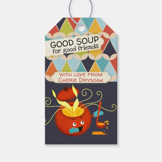 瓶のパーソナライズされたレシピ方向のスープ ギフトタグ (正面)