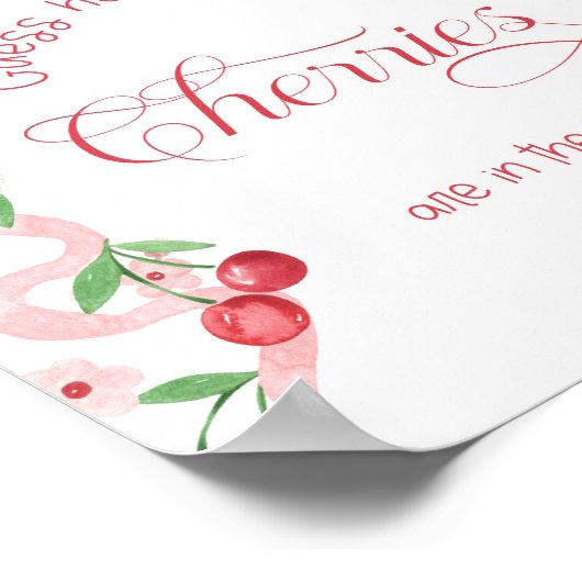 瓶のピンクの弓のさくらんぼの数ベビーシャワー ポスター (角)