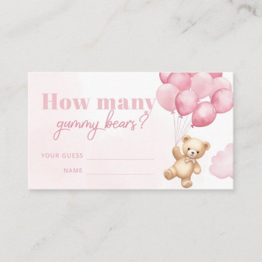 瓶のピンク色の風船にグミベアが何頭いるか エンクロージャーカード (正面)