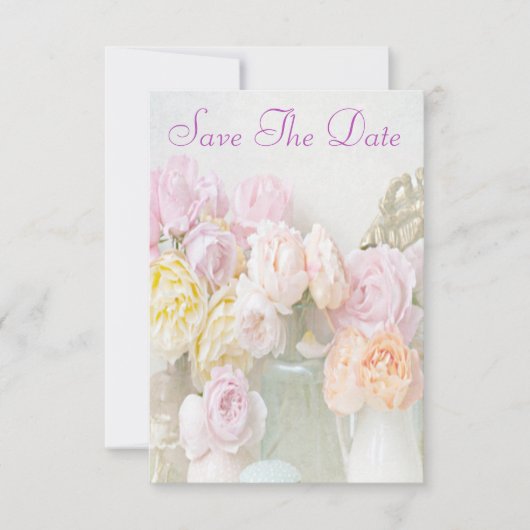 瓶のロマンチックなバラ Save The Date 招待状 (正面)
