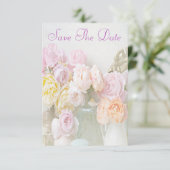 瓶のロマンチックなバラ Save The Date 招待状 (スタンド正面)