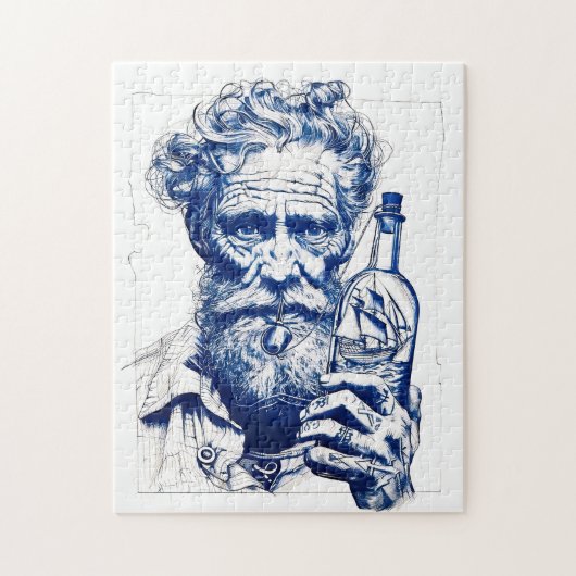 瓶の中に小型の船の模型を持つ船乗り ジグソーパズル (縦)