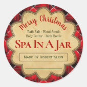 瓶の中に赤い黒いクリスマススパを格子状にアイディア ラウンドシール (正面)