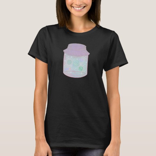 瓶の中のギャラクシーキャット | かわいい宇宙猫のイラスト Tシャツ (正面)