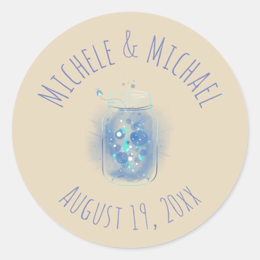 瓶の中のホタルの名前と日付をカスタマイズ ラウンドシール (正面)