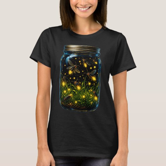 瓶の中のホタル 虫 光る虫 ライトニング・インセクト Tシャツ (正面)