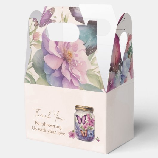 瓶の中の小さな蝶のフローラの赤ちゃんシャワー フェイバーボックス (オープン)