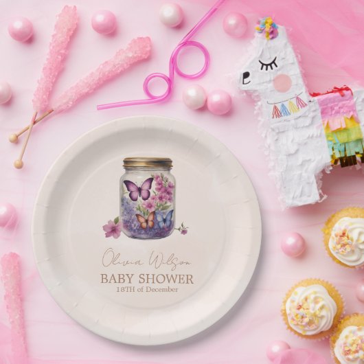 瓶の中の小さな蝶のフローラの赤ちゃんシャワー ペーパープレート (パーティー)