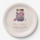 瓶の中の小さな蝶のフローラの赤ちゃんシャワー ペーパープレート (正面)