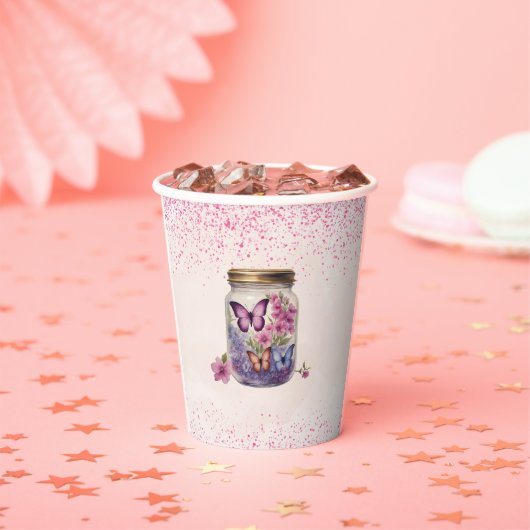 瓶の中の小さな蝶のフローラの赤ちゃんシャワー 紙コップ (インサイチュ)