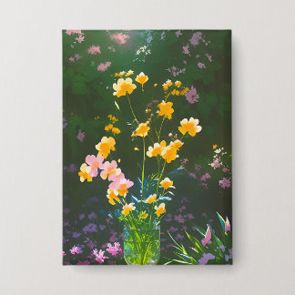 瓶の中の黄色い花ボタン 缶バッジ