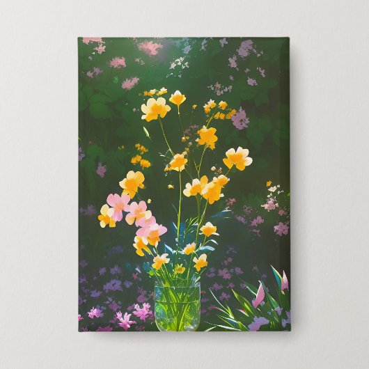 瓶の中の黄色い花ボタン 缶バッジ (正面)