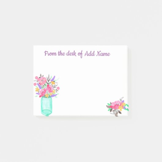 瓶の水彩画の花束。 (あなたの名前を加えて下さい。) ポストイット (正面)