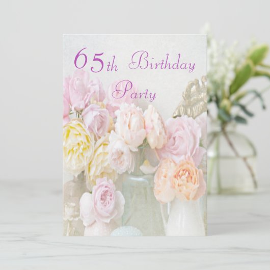 瓶の第65誕生会のロマンチックなバラ 招待状 (スタンド正面)