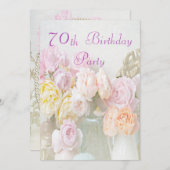 瓶の第70誕生会のロマンチックなバラ 招待状 (正面/裏面)