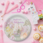 瓶の第75誕生日のロマンチックなバラ ペーパープレート (パーティー)