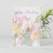 瓶の第90誕生会のロマンチックなバラ 招待状 (スタンド正面)