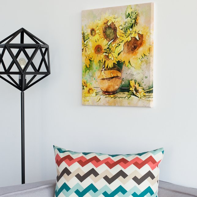 瓶の花瓶絵を描に残るヒマワリ メタルプリント (クリエイターアップロード済み)