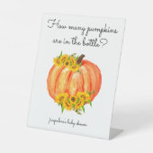 瓶の赤ちゃんシャワーのカボチャの数 台座サイン (正面)