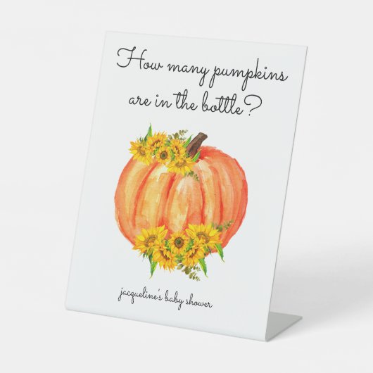 瓶の赤ちゃんシャワーのカボチャの数 台座サイン (正面)