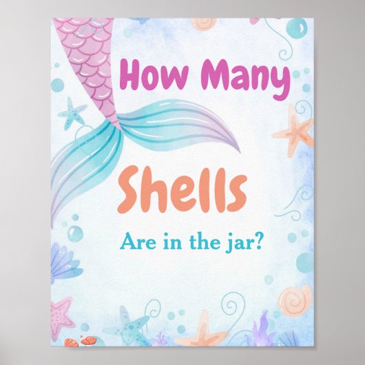 瓶の赤ちゃんシャワーのゲームのサインに何枚のシェルがある ポスター (正面)