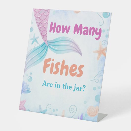 瓶の赤ちゃんシャワーゲームの看板に魚の数 台座サイン (正面)