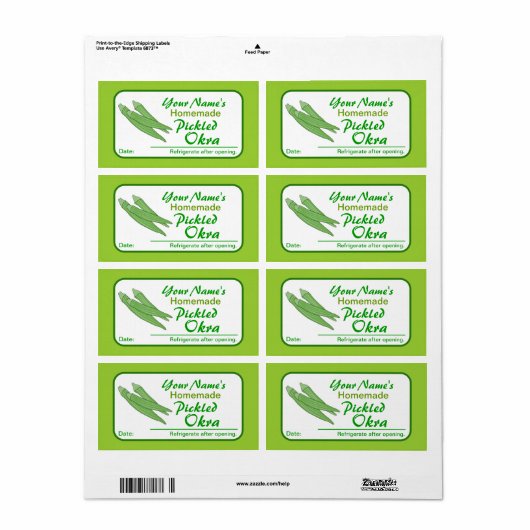 瓶パーソナライズされたの漬け物オクラ野菜 ラベル (フルシート)