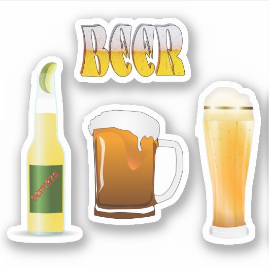 瓶ビール、ビールジョッキ、ビール大好き シール (正面)