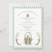 甘いおとぎ話の動物グリーンジンガム赤ちゃんシャワー 招待状 (正面)