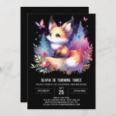 甘いおもしろいキツネ誕生日デジタル 招待状 (正面/裏面)