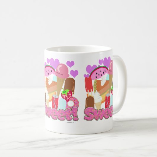 甘いおもしろいデザートタイムかわいいフードアニメ コーヒーマグカップ (正面右)