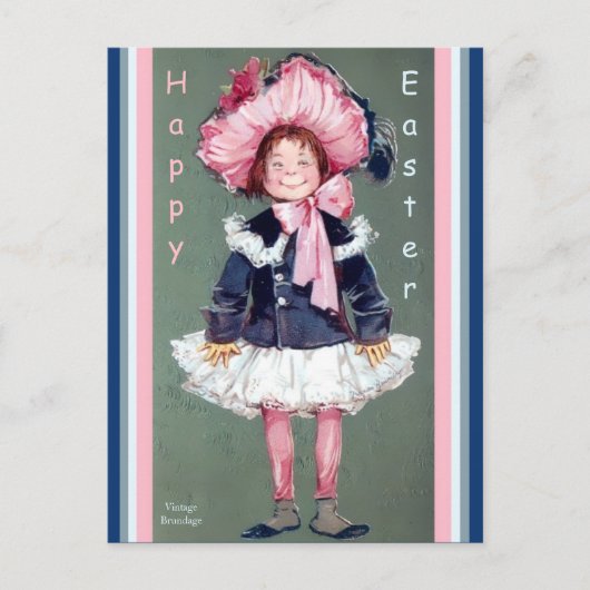 甘いおもしろいヴィンテージガール陽気な復活祭の代替コピー ポストカード (正面)